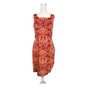Virgo Rust Red and Cream Tropical Print Sheath Dress